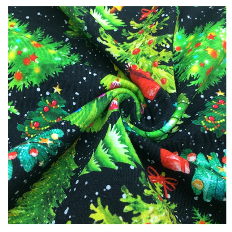 Shaoxing 4 способа тянущийся 220gsm спандекс трикотаж джерси Oeko-Tex пользовательский Рождественский дизайн ткань печать хлопок лайкра By Yard