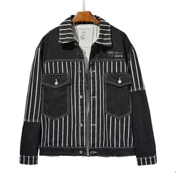 MDJ008 ODM OEM hot sale fashionable denim tops high street outdoor wear loose jacket striped design denim jackets men