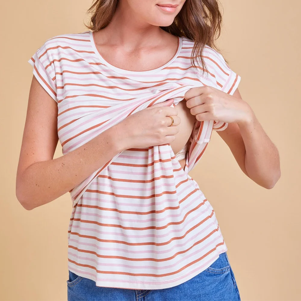 Maternity Tops Micro Modal fabric NURSING POCKET T-SHIRT with Hidden zipper