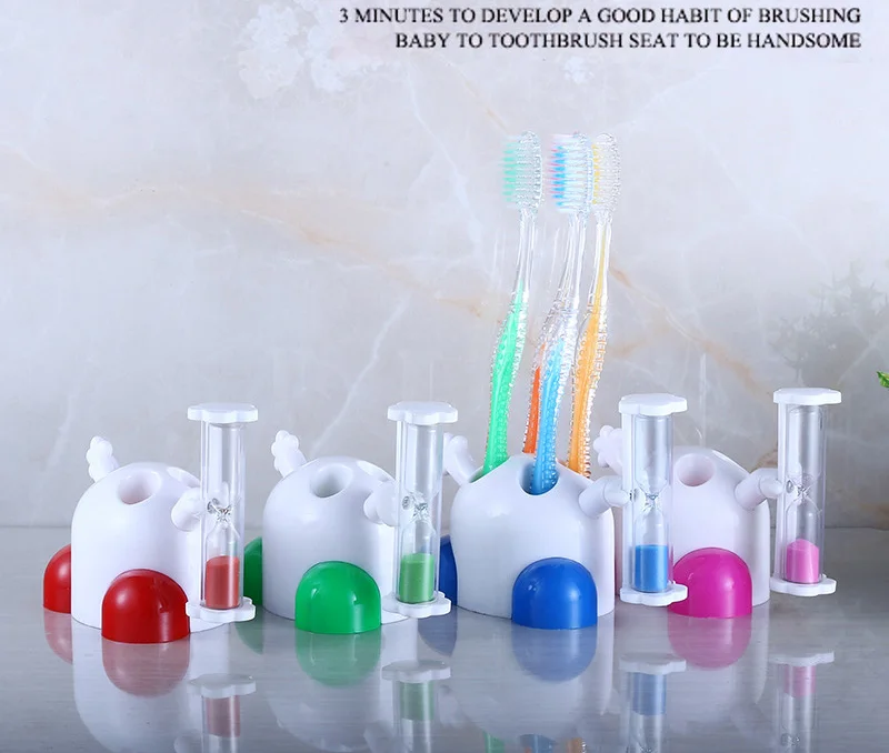 Kids 3 Minutes Hourglass 2 Holes Toothbrush Holder Sand Timer