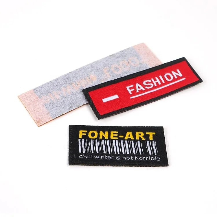 Wholesale Custom Damask Woven Clothing Labels for Garment Red Brand Logo Sewing on Rectangle Fabric Labels for Caps Use