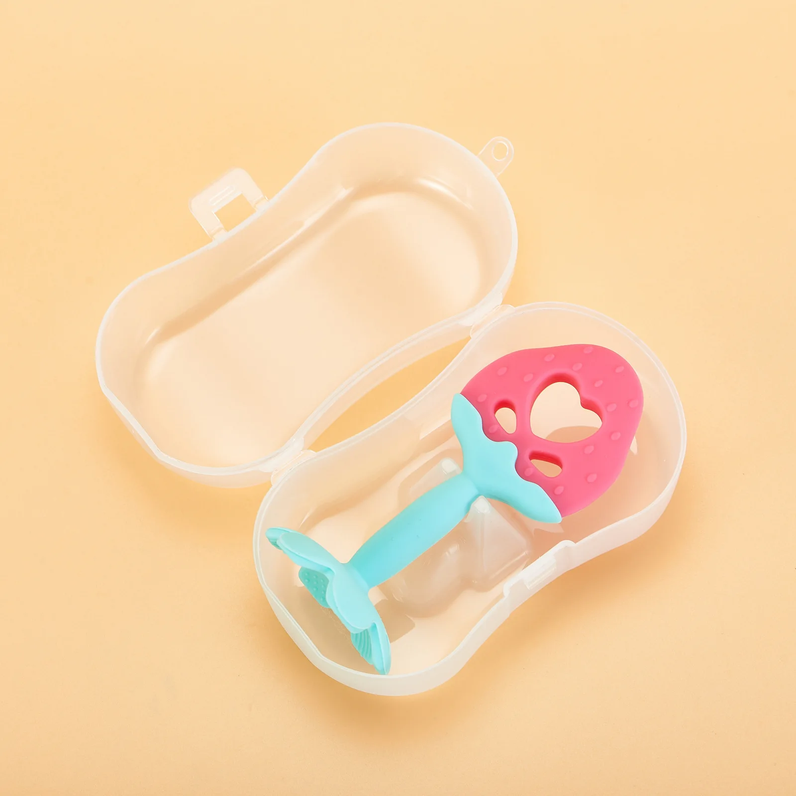 Baby Teether Baby Molar Stick Fruit Shaped Safe Silicone Chewing Teether Gift Storage Box