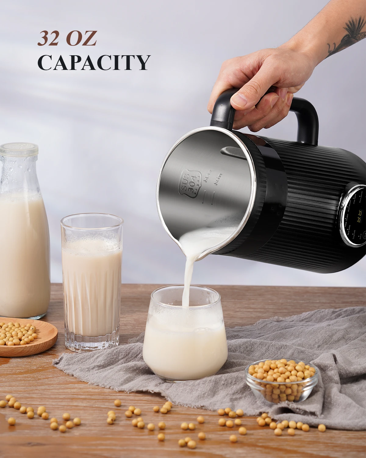 35oz 800W Automatic Machines Plant-Based Milk Oat Soy Juice Baby Food With 12H Timer Self-Clean Nut Milk Maker