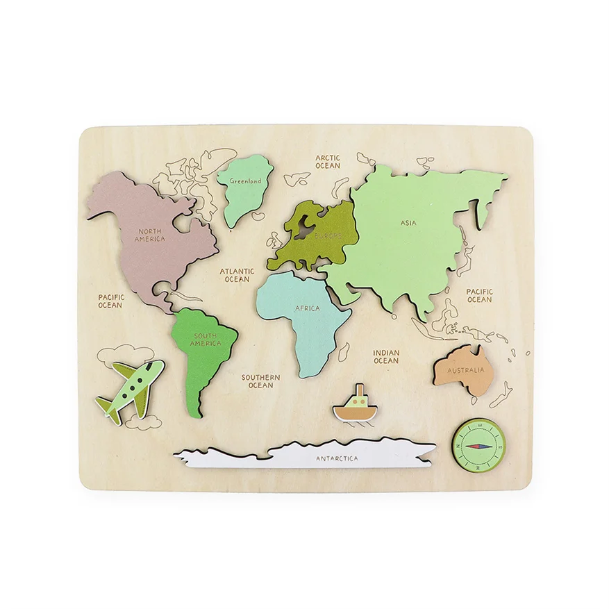 Latest Design Wooden World Map Puzzle Educational Toy for Children Best Decorative Gift
