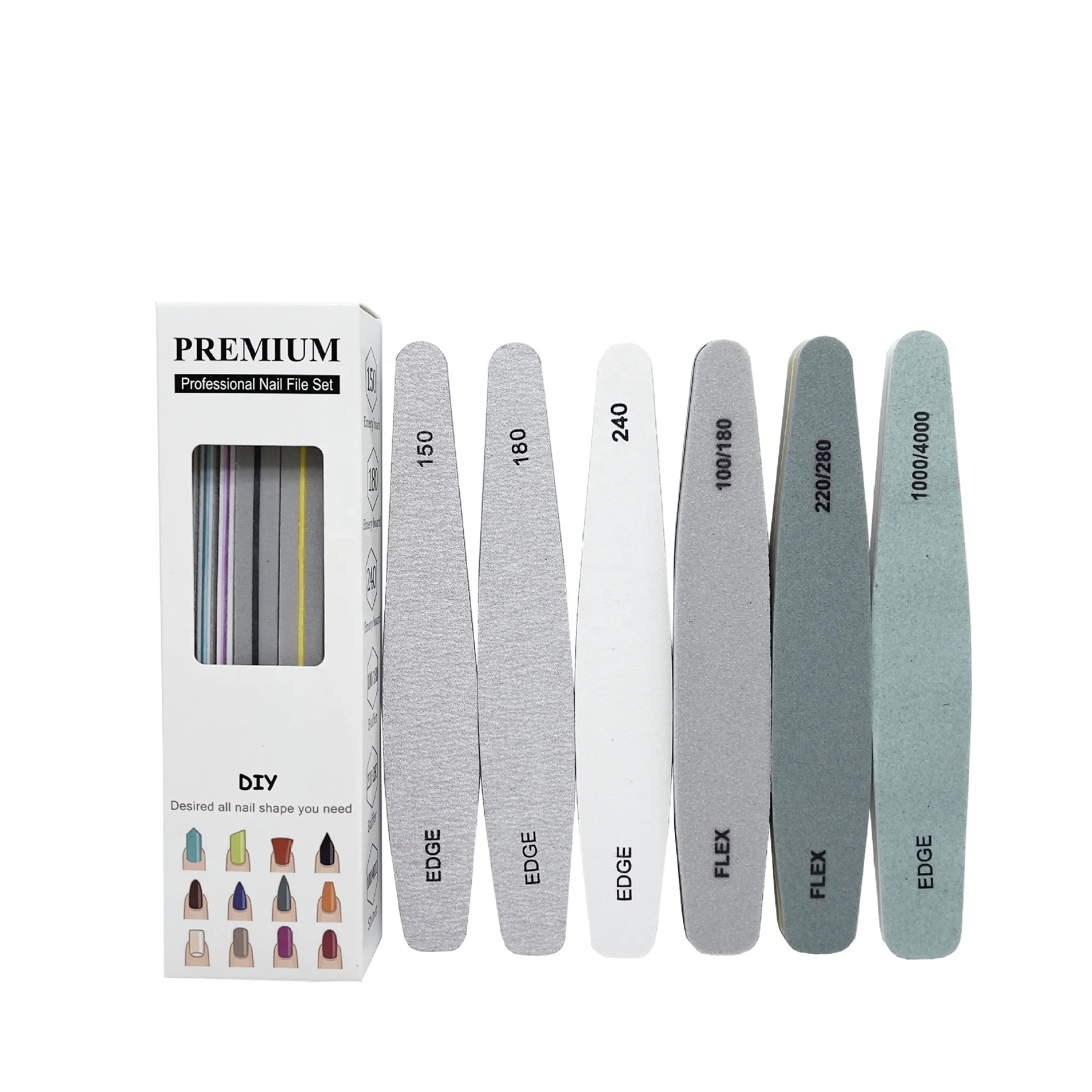 High Quality Custom Printed Professional Nail File Set Emery board Shiner Buffer 100/180 Nail File Custom Logo Kit Tools