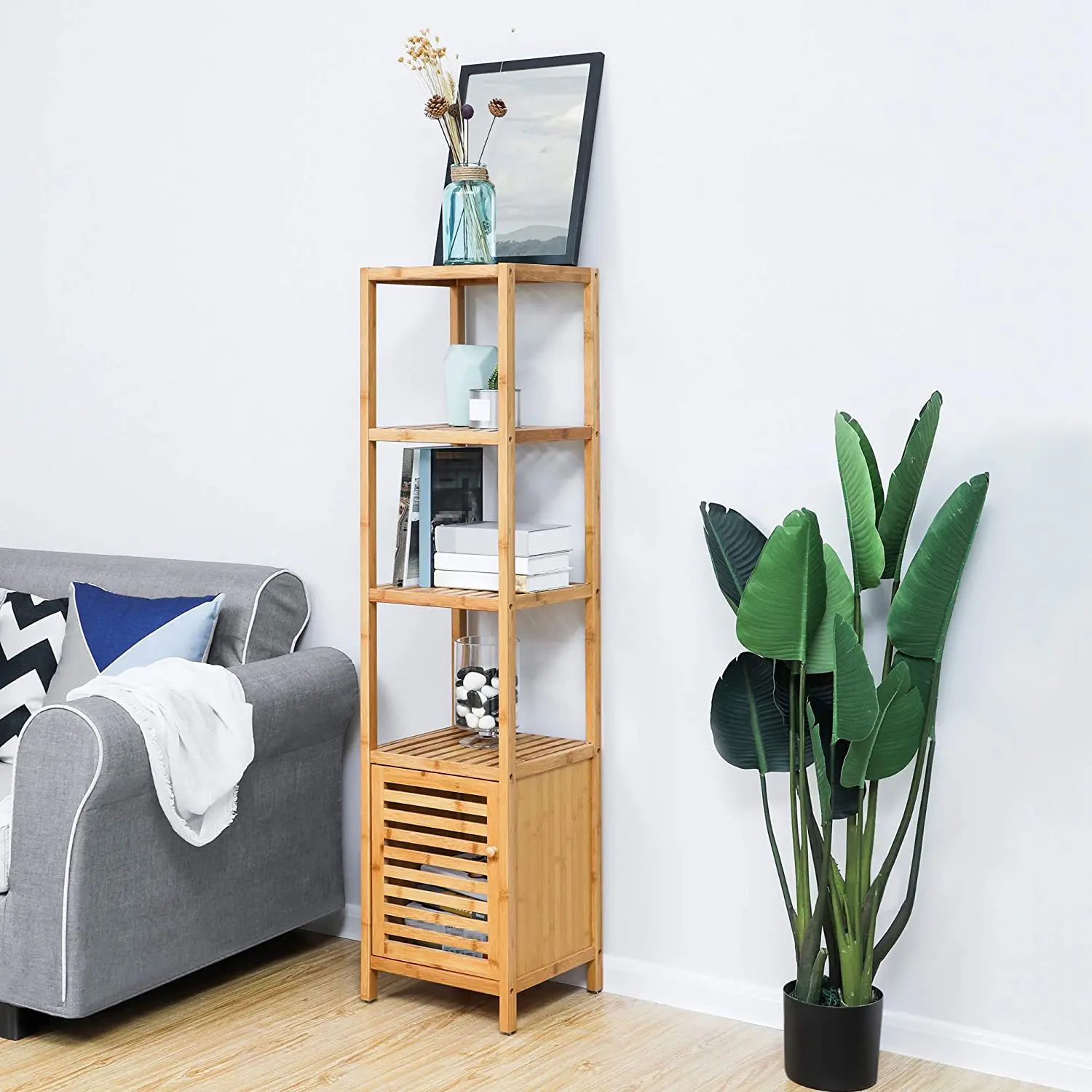 Bamboo Storage Corner Cabinet for Storage Organizer for Living Room