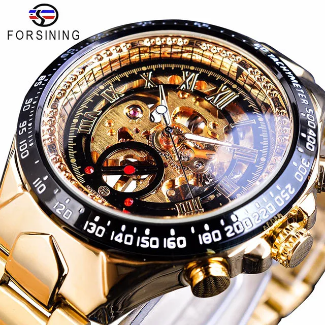 Forsining Men Transparent Case Open Work Silver Stainless Steel Mechanical Skeleton Sport Wrist Watch Men Top New Luxury Clock