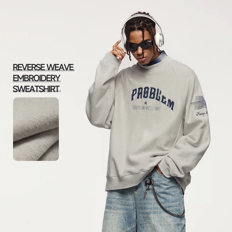 INFLATION 100% cotton Custom 450 GSM ReverseWeave Oversized Sweatshirt Men Vintage Embroidery Unisex Men Hooidie Sweatshirt