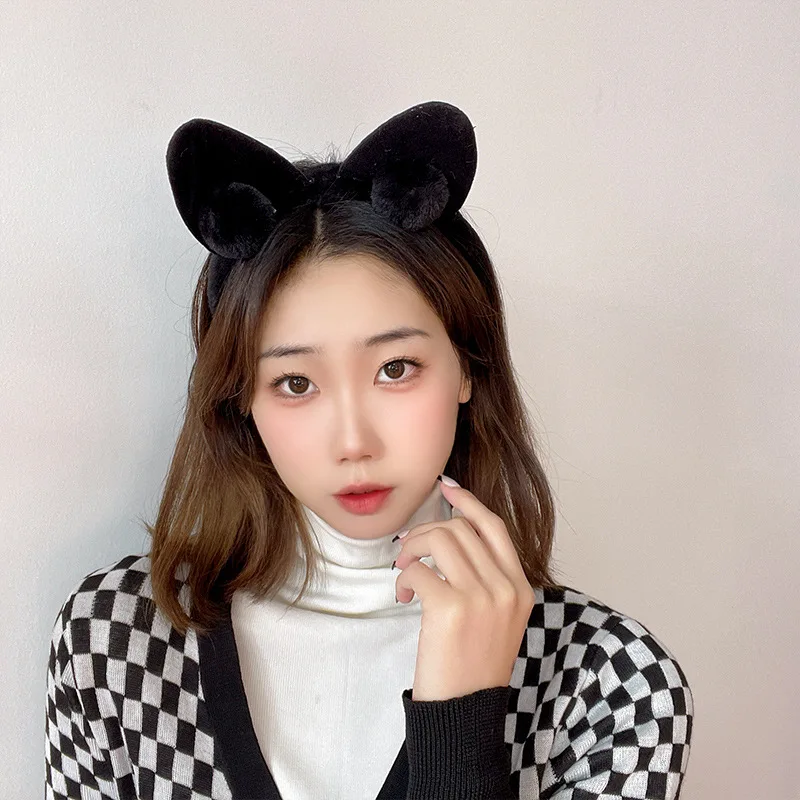 Korean cute plush cat ears hair hoop Girls fashion solid color wide brim hair band accessories warm daily furry headbands