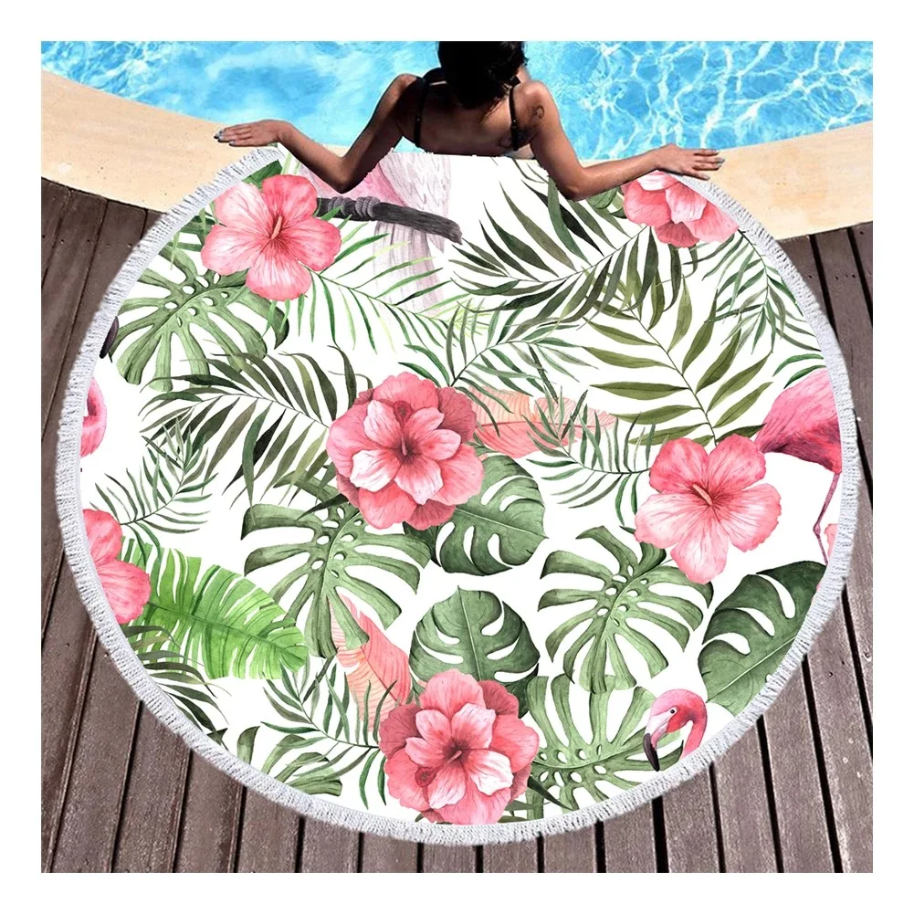Hot Selling Custom Print Round Microfiber Blanket Travel Fast Dry Large Beach Towel With Tassel For Summer Beach