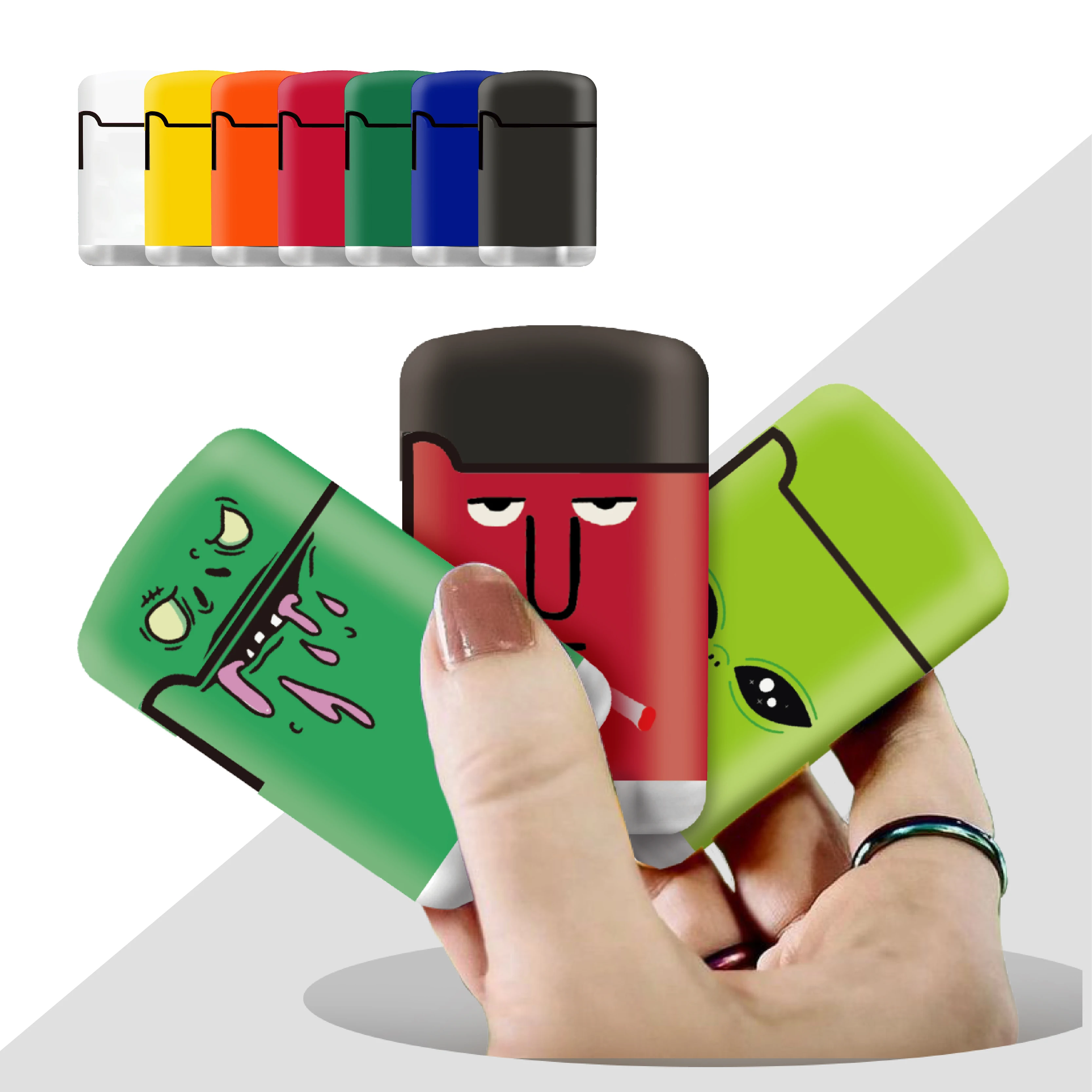 Customized Design Cartoon Creative Windproof Refillable Blue Pink Flame Gas Cigarette Lighter