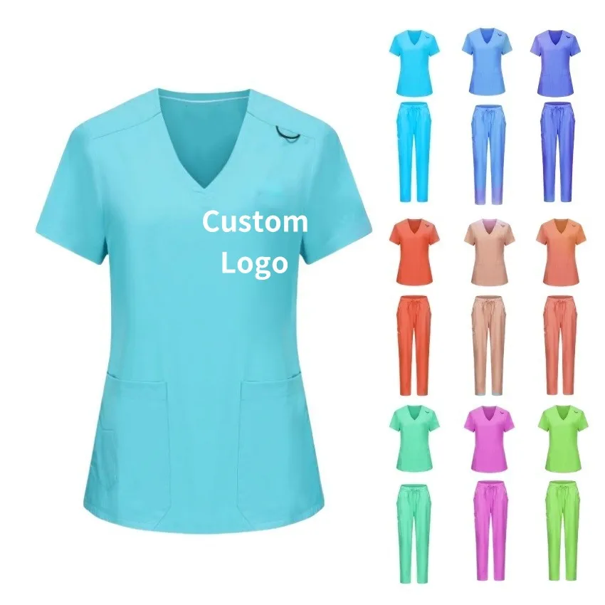 Logo Custom 2 Piece nurse scrubs suit Beauty Salon sets medical hospital uniforms for women