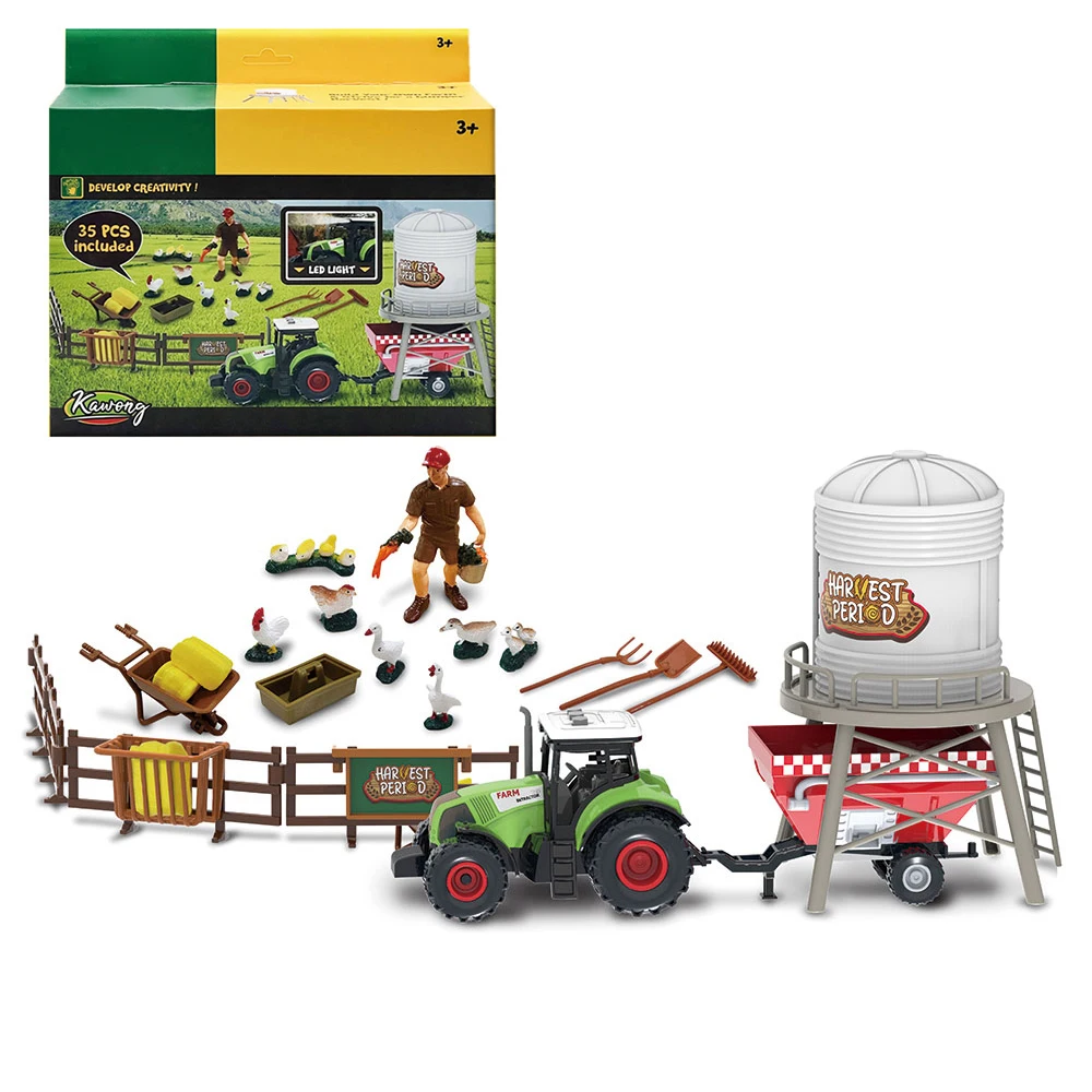 35pcs barn children pretend play set feed poultry goose duck chicken carrot model diy farm yards toy with tractor