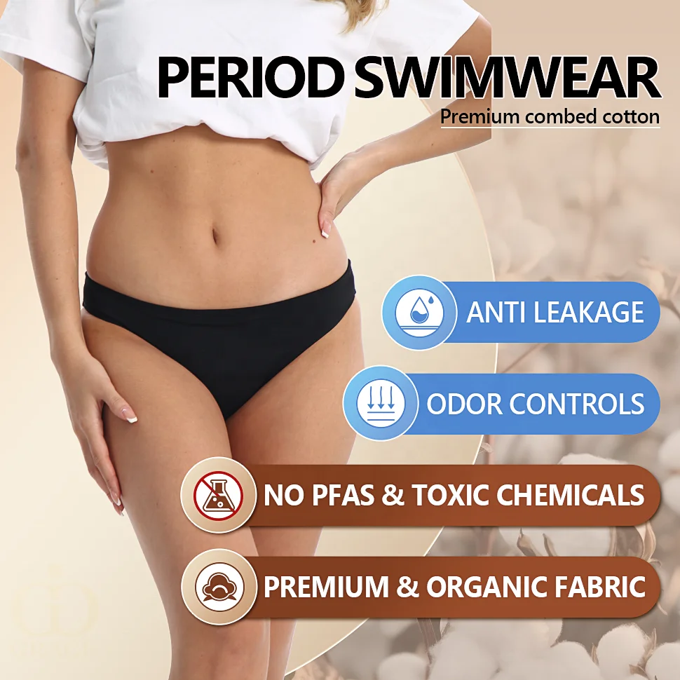 4 Layers Period Panty Low Rise NO PFAS Leakproof Bathing Brief Swimming Bottom Swimwear Menstrual Period Panties Underwear