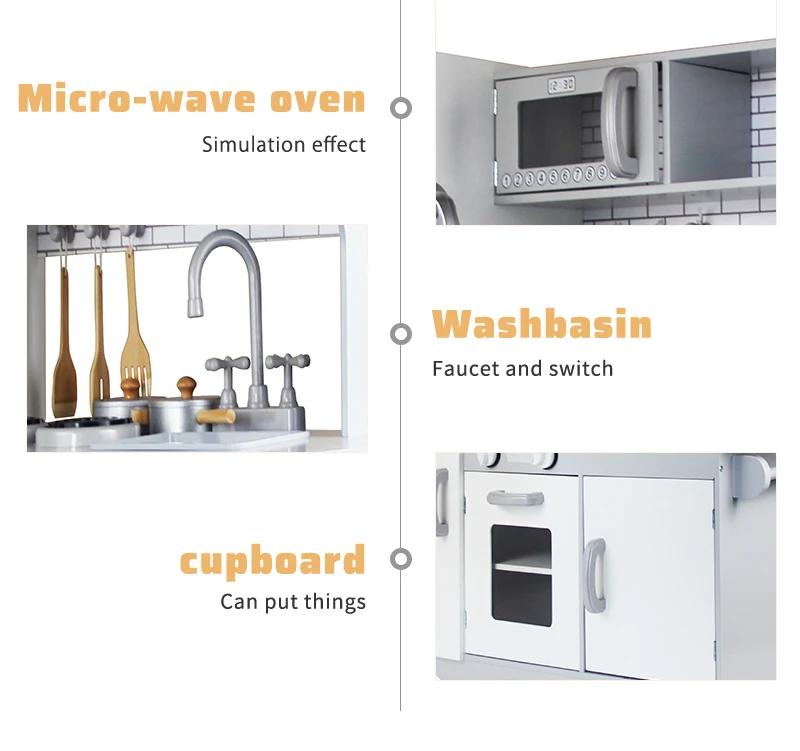 Hot sale pretend play toys kitchen living room solid wood kitchen refrigerator toy