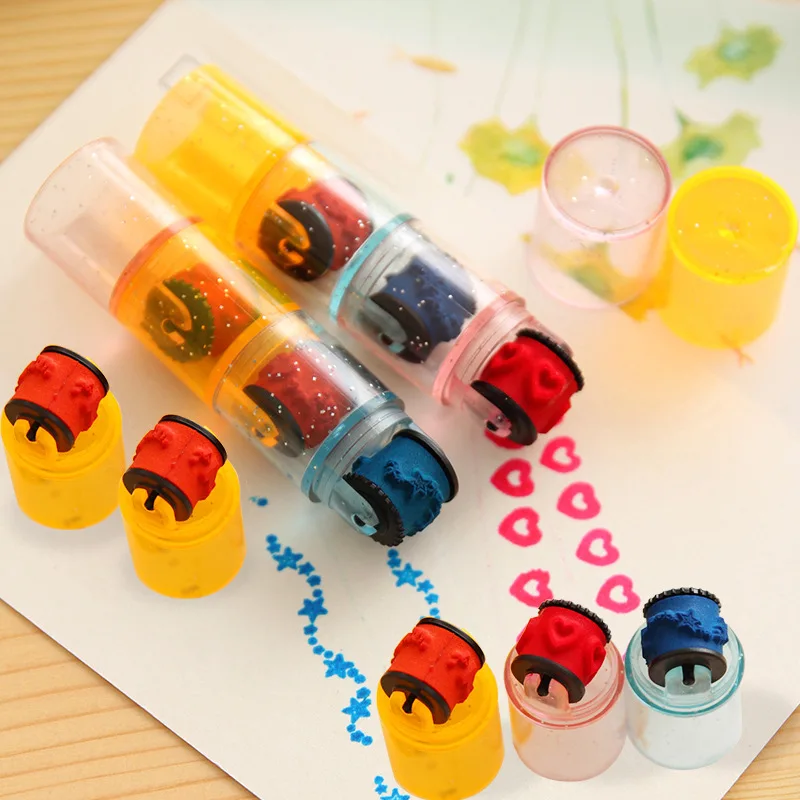 Baby Colorful Ink Pad Stamp Seal Preschool Funny Toy Learning Cartoon DIY Roller Drawing Diary Tool for Kids Ink Pad Gift
