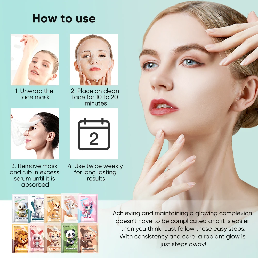 10 Types Animal Puppy Face Mask Sheet Skin Care Whitening Moisturizing Anti-aging Private Label MOOYAM 25ml Facial Mask