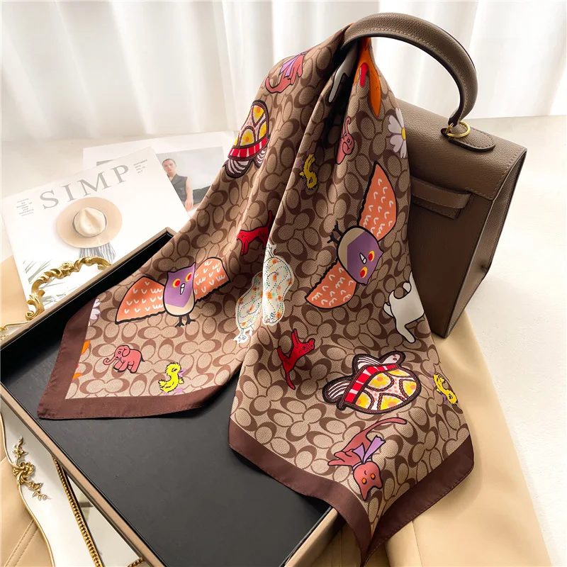 Роскошная квадратная шаль с принтом, пляжные палантины, шелковый шарф для женщин, шейный платок, Женская повязка для волос, сумка, платок, хиджаб 2023