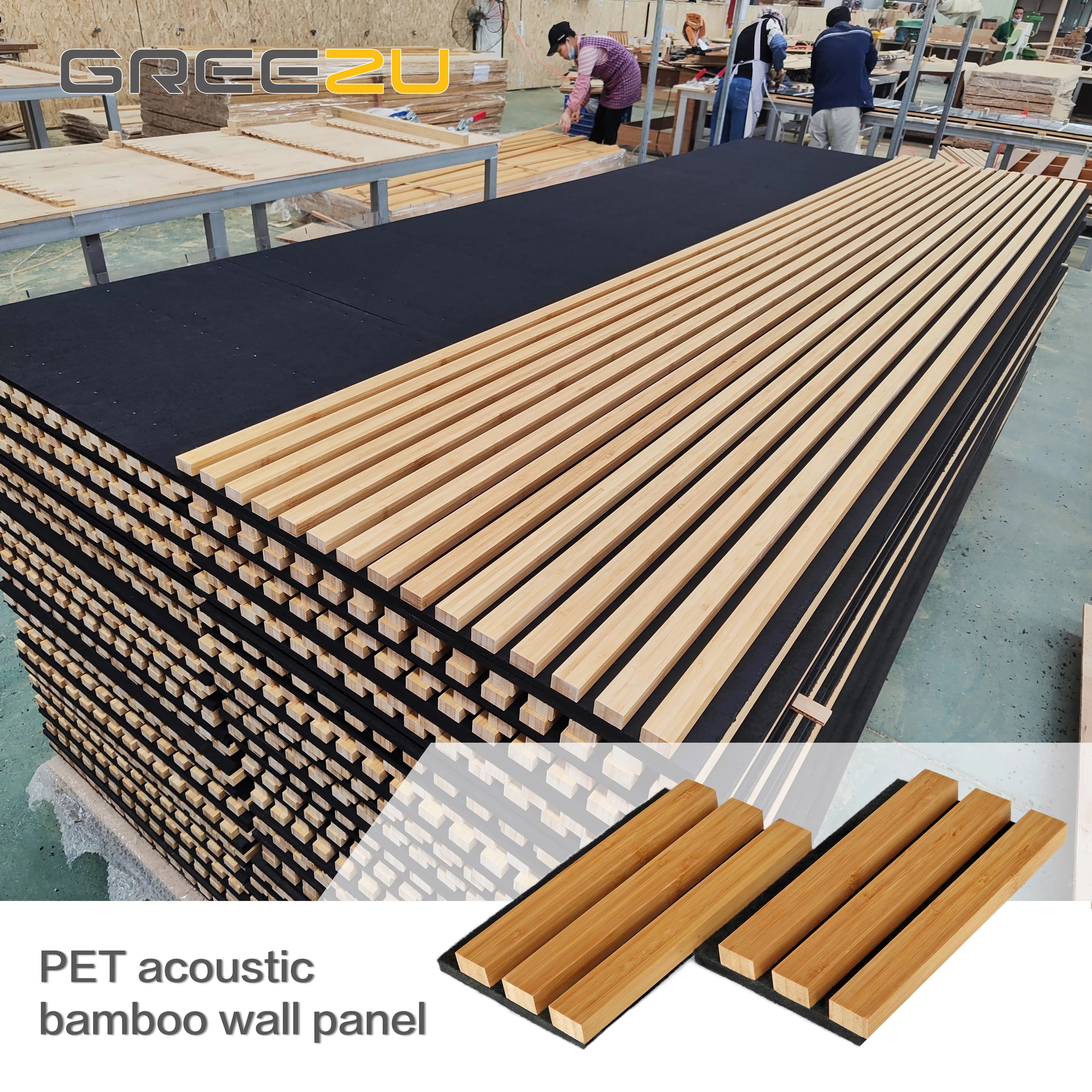 PET Sound Absorption Acoustic Panel Acoustic Linear Bamboo Wall Panel Acoustic Bamboo Slat Wall Panel Akupanel