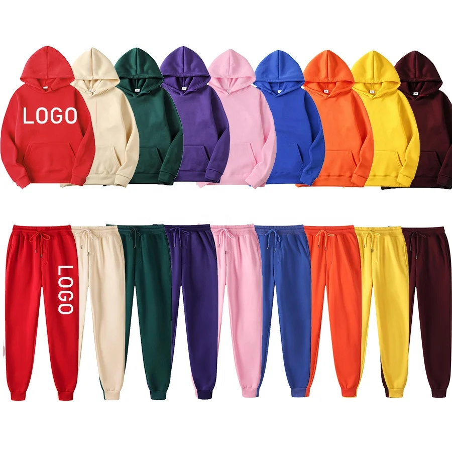 Custom Logo Embroidery Rhinestone Streetwear Essentials Hoodie Heavy Fleece Oversized Custom Sweatpants Blank Hoodie Set Unisex