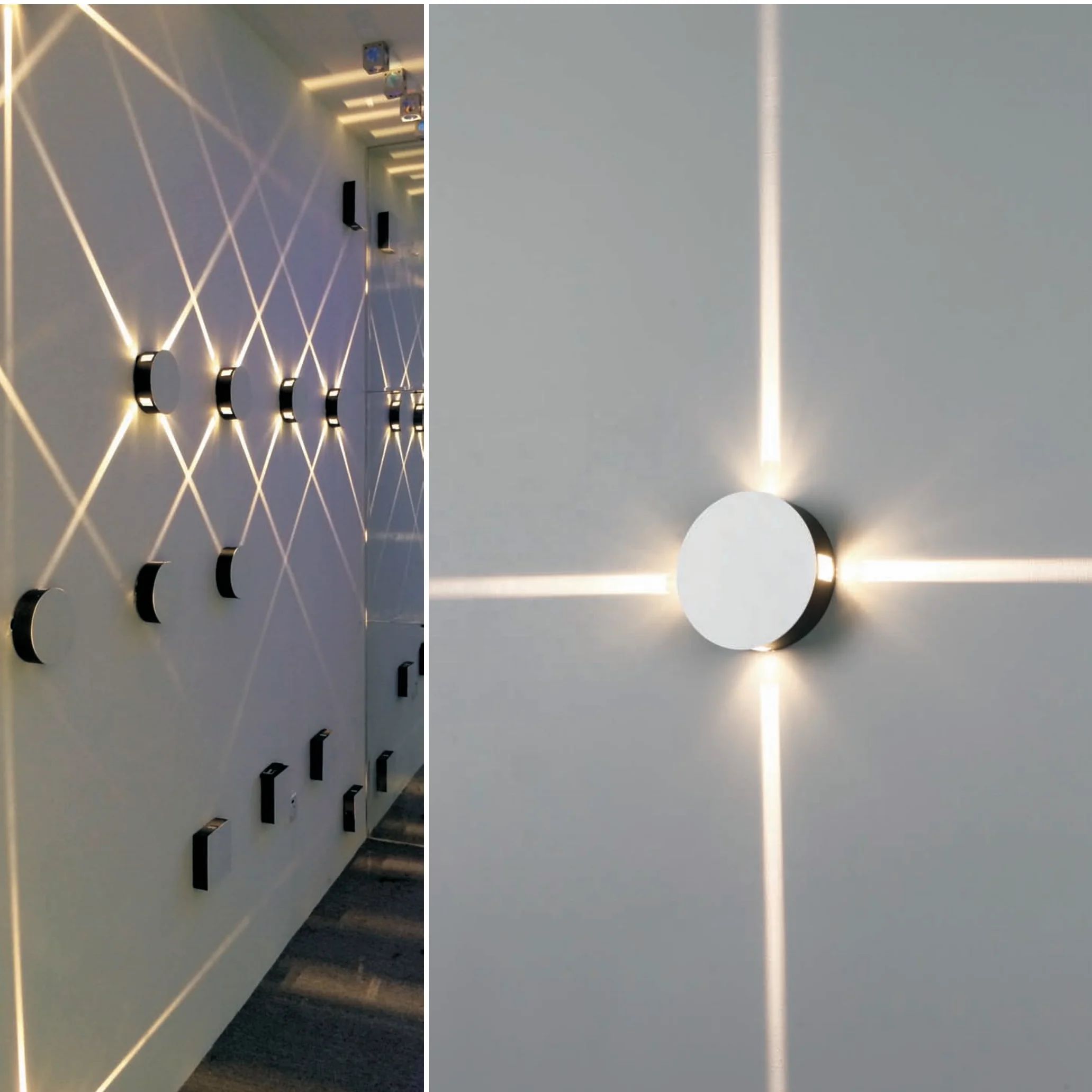 Simple style indoor decoration 4 ways light effect led decorative round shape wall light