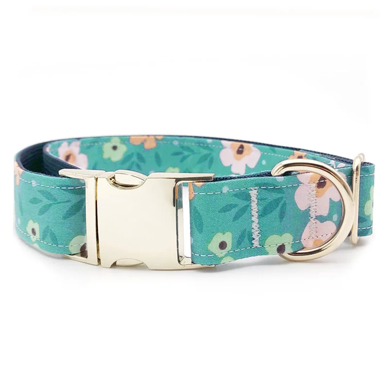 Wholesale Floral Machine Washing Yellow Gold Hardware Fabric Webbing Dog Collar