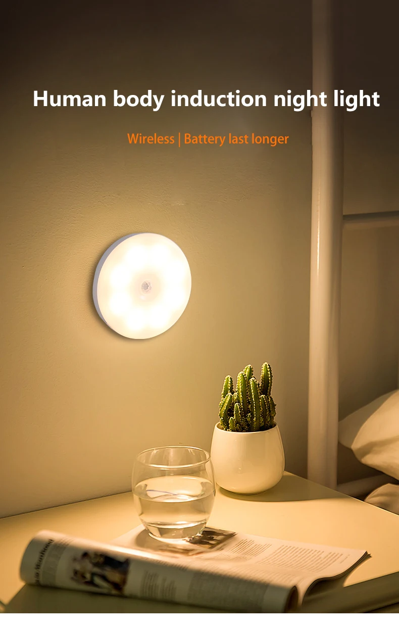 High Quality Human Body Induction Lamp USB Recharge LED Motion Sensor Night Light Wireless Cabinet Closet Wall Lamp for Home