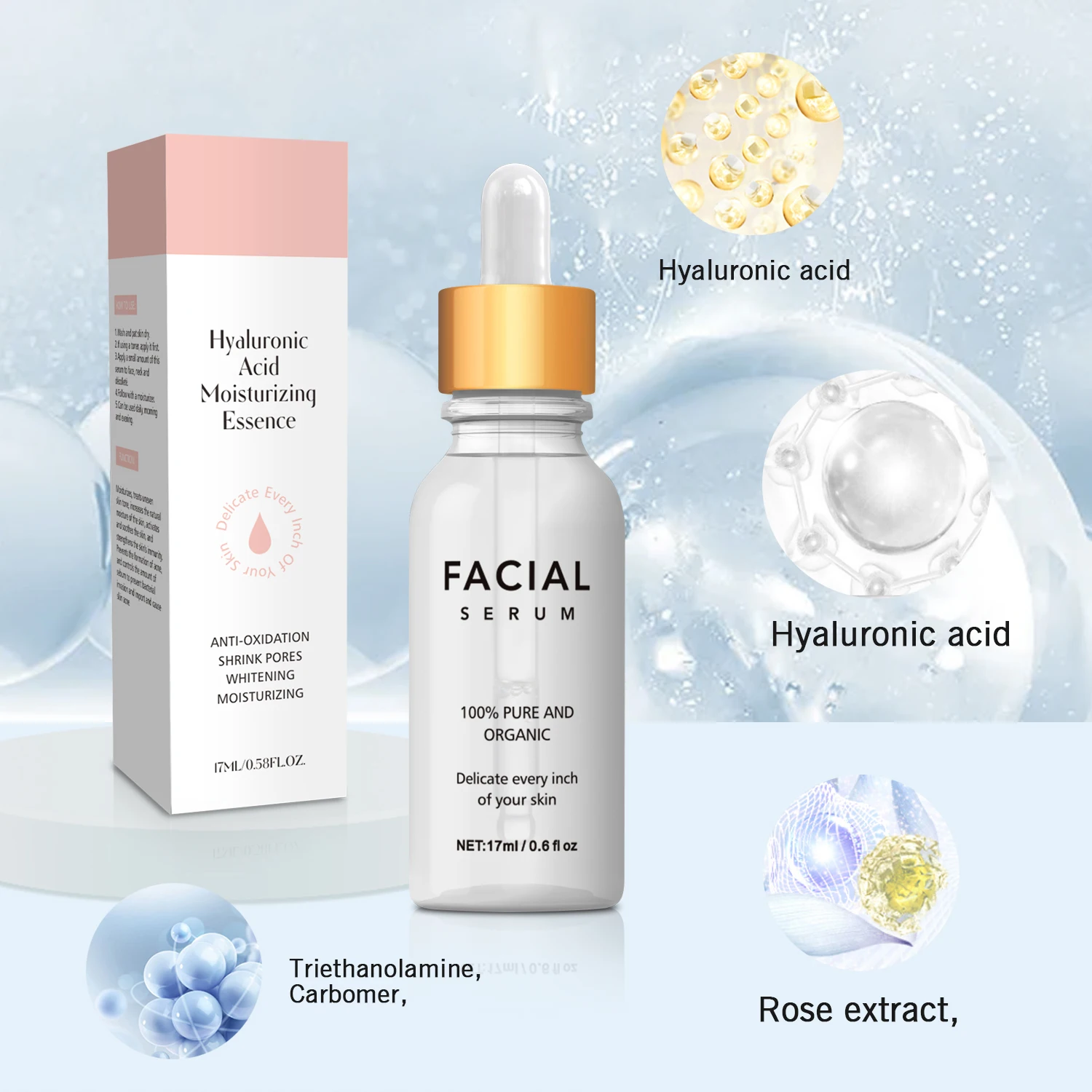 Customize Logo Hyaluronic Acid High Moisture Brightening Serum Hyaluronic Acid Liquid Deep Hydration Locking Skin Base 17ml