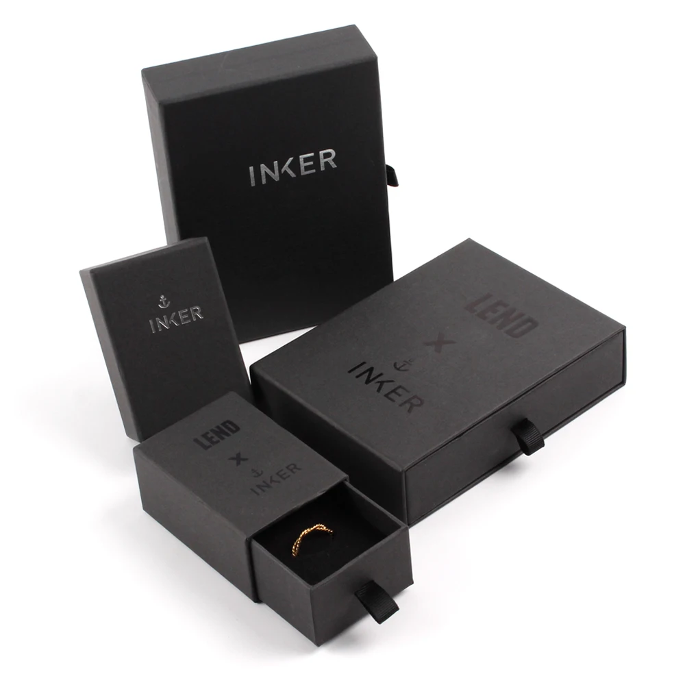 Yilucai Wholesale Set Black Texture Paper Gift Box Custom Bangle Bracelet Pendant Earring Ring Necklace Jewelry Boxes Packaging