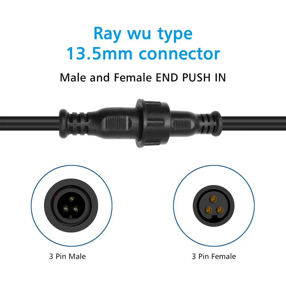 ETOP 3-жильный черный водонепроницаемый Коннектор со штекером/гнездом, длина 50 см, каждый провод 18awg с xconnector