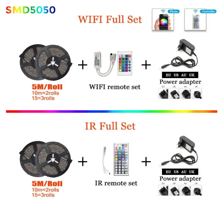 Google Smart APP Wifi 12v Remote Controlled IP65 Flexible Waterproof SMD 5050 RGB Decoration 5m 10m 15m 20m LED Strip Light
