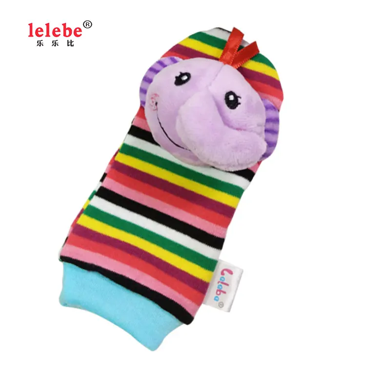 
customization Animal Head Stationery Plush Striped Socks Baby Wrist Belt Bell Socks Foot Bell Baby Toys 