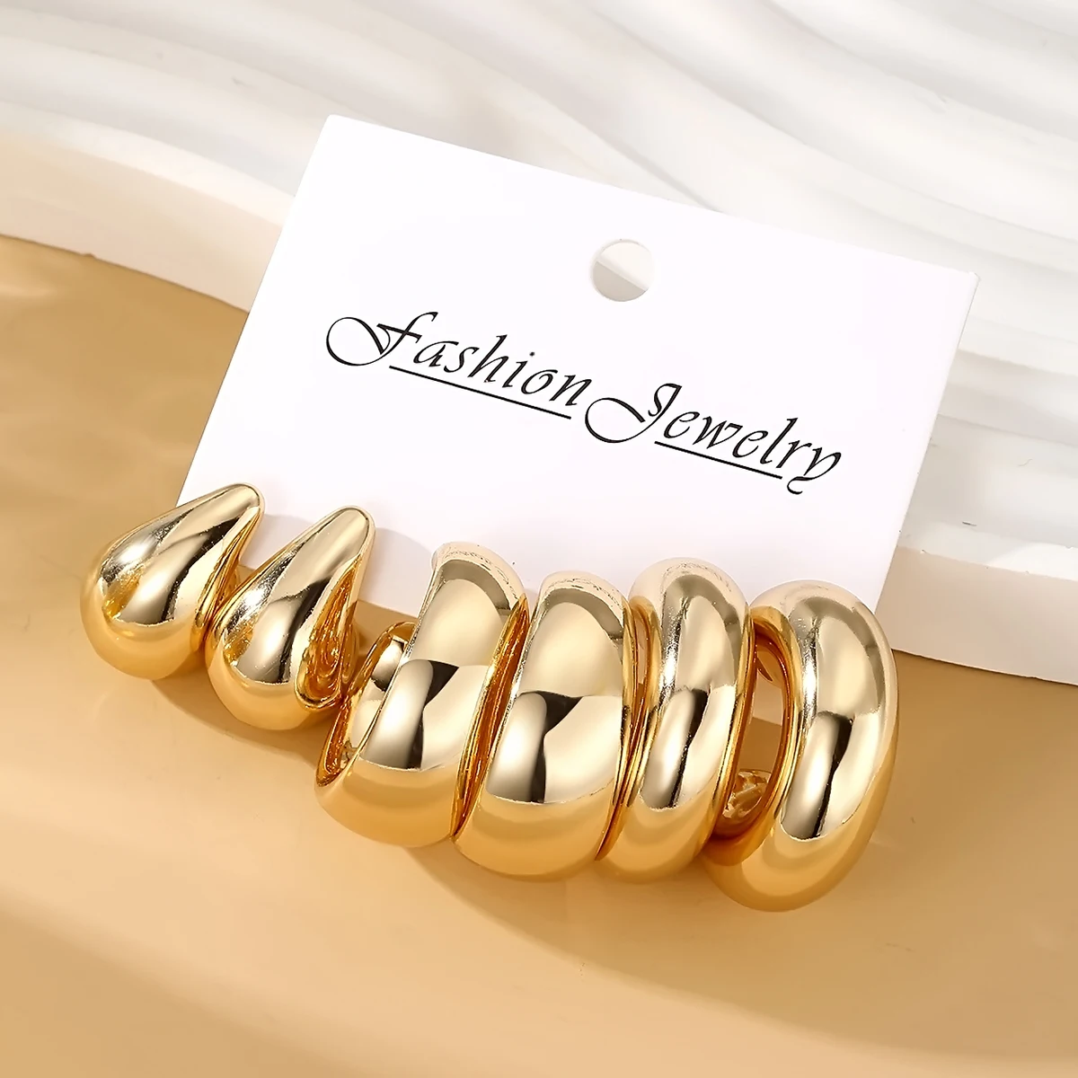 New Fashion 3pcs/set Gold Silver C shape Big Water Drop Hoop Earrings Set For Women Jewelry Party Gift Punk Stud Earrings