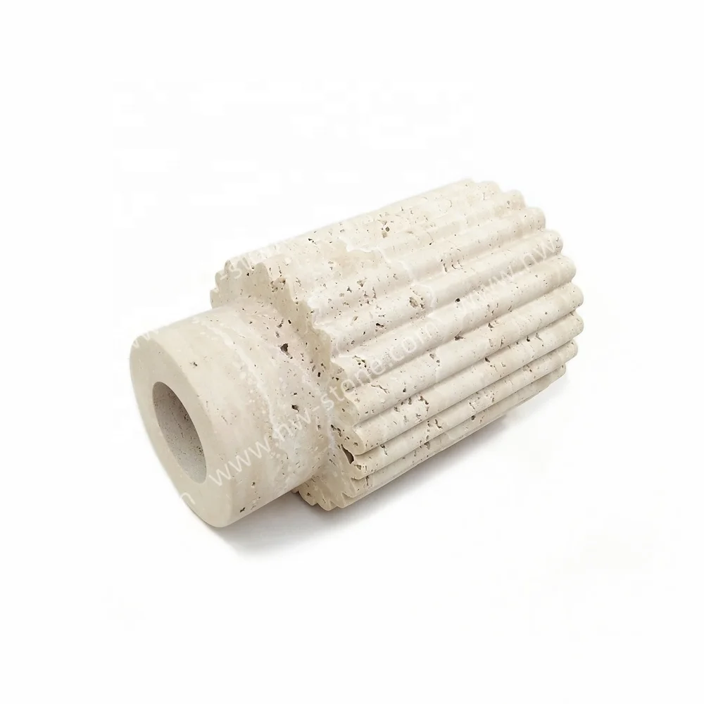 NANWEI Natural Classic Beige Travertine Marble Stone Flower Vase Decoration