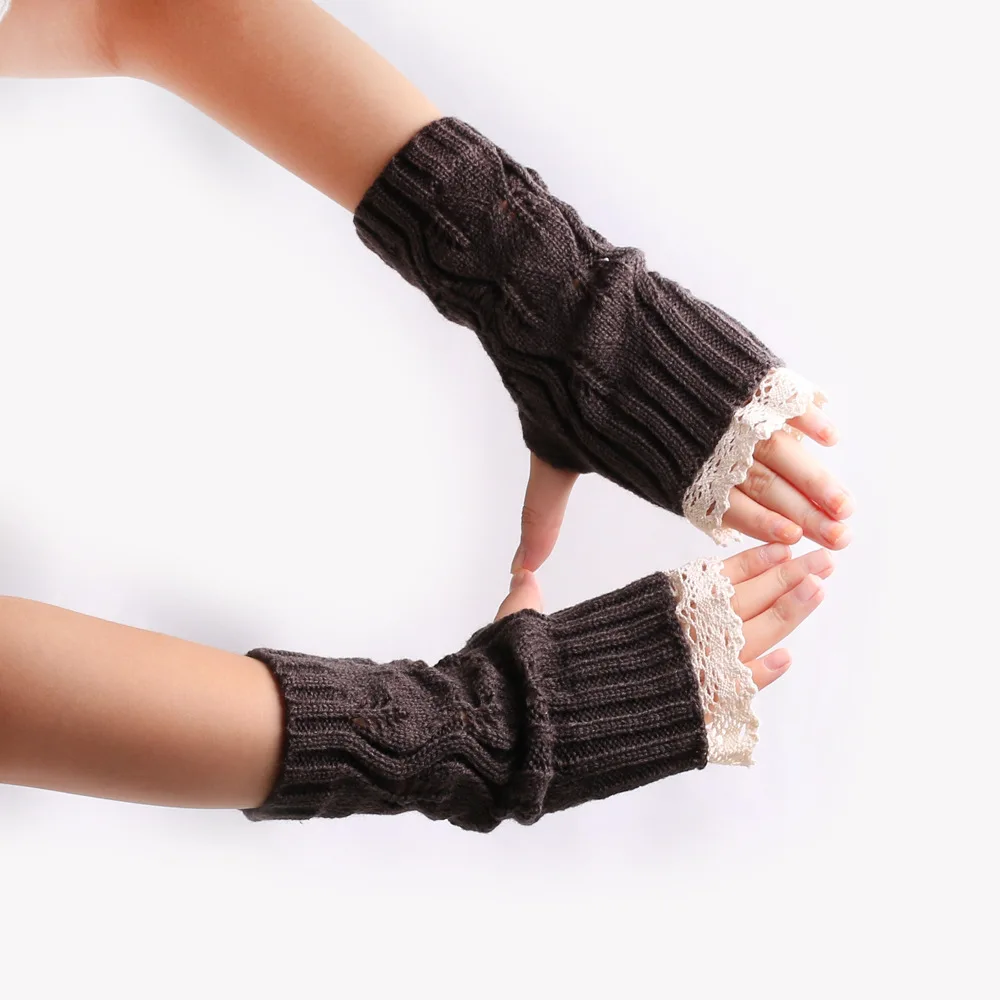Autumn and winter new style acrylic knitted lace lotus leaf lace wrist sleeve