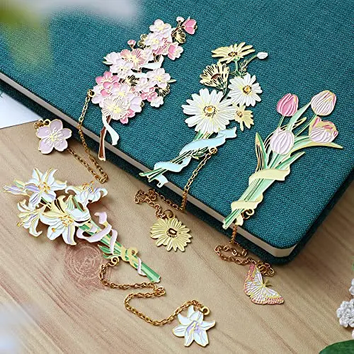 Custom Metal Flower Brass 3D Bookmarks Unique Fancy Sakura Book Marks Cute Page Marker Gifts for Book Lovers Reader