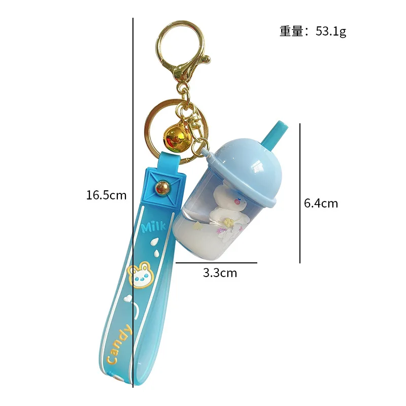 Lilangda Creative Acrylic Liquid Kawaii Keychains Little Rabbit Milk Tea Cup Delicate Nail Clips Accessories Fashion Bag Pendant