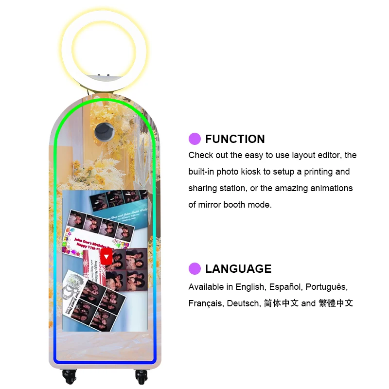 Wedding Events Photobooth Portable Selfie Led Frame Kiosk Touch Screen  Magic Mirror Photo Booth Machine