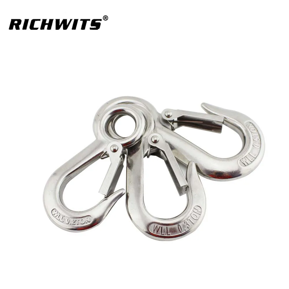 Heavy Duty 0.2 T/0.3T/0.5T lifting hook marine grade SS 304 Large Eye Spring Latched Crane Hook