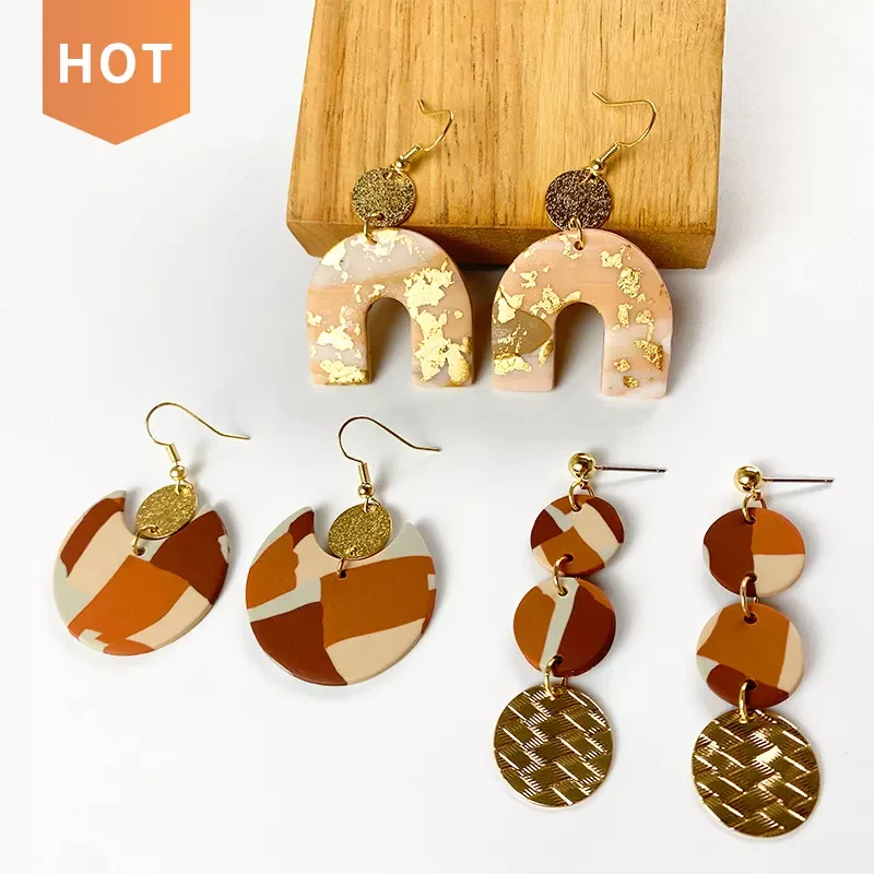 Hot Selling Bijoux Fashion Women Jewelry Irregular Geometric Polymer Clay Dangle Earring