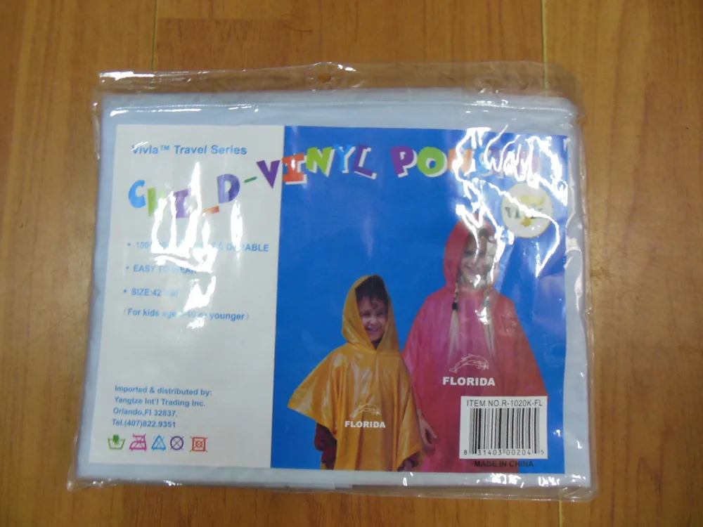 Pvc Children Rain Poncho for Single Use Recycled Plastic Rain Ponchos