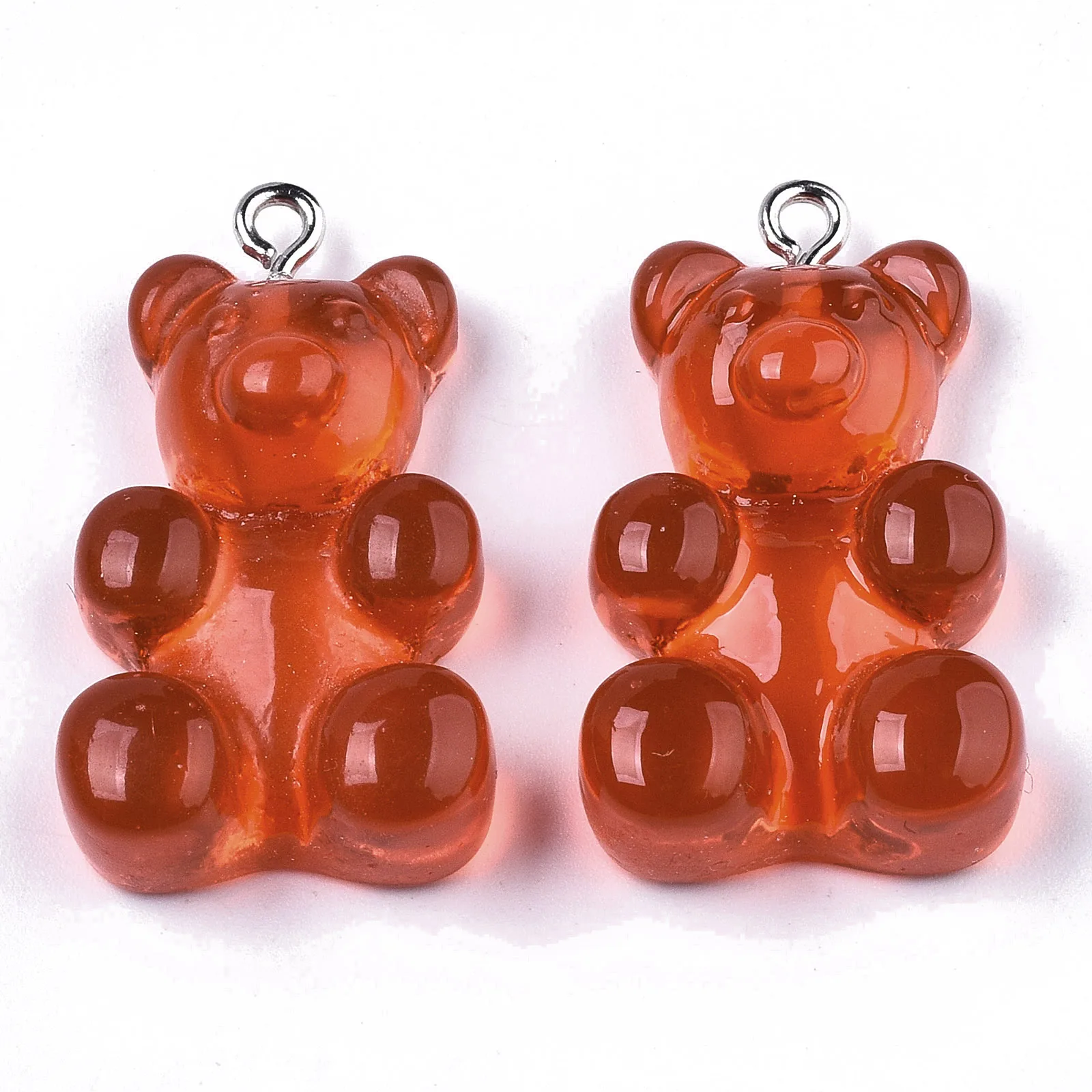 PandaHall Iron Loop Platinum Bear Mixed Color Transparent Resin Pendants