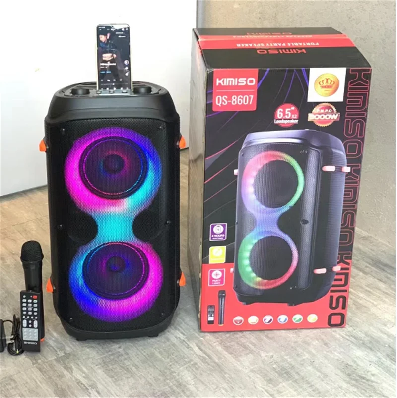 Kimiso QS-8607 двойной 6 5 дюймов портативный караоке беспроводной динамик DJ акустическая система звуковая коробка сабвуфера со светодиодной