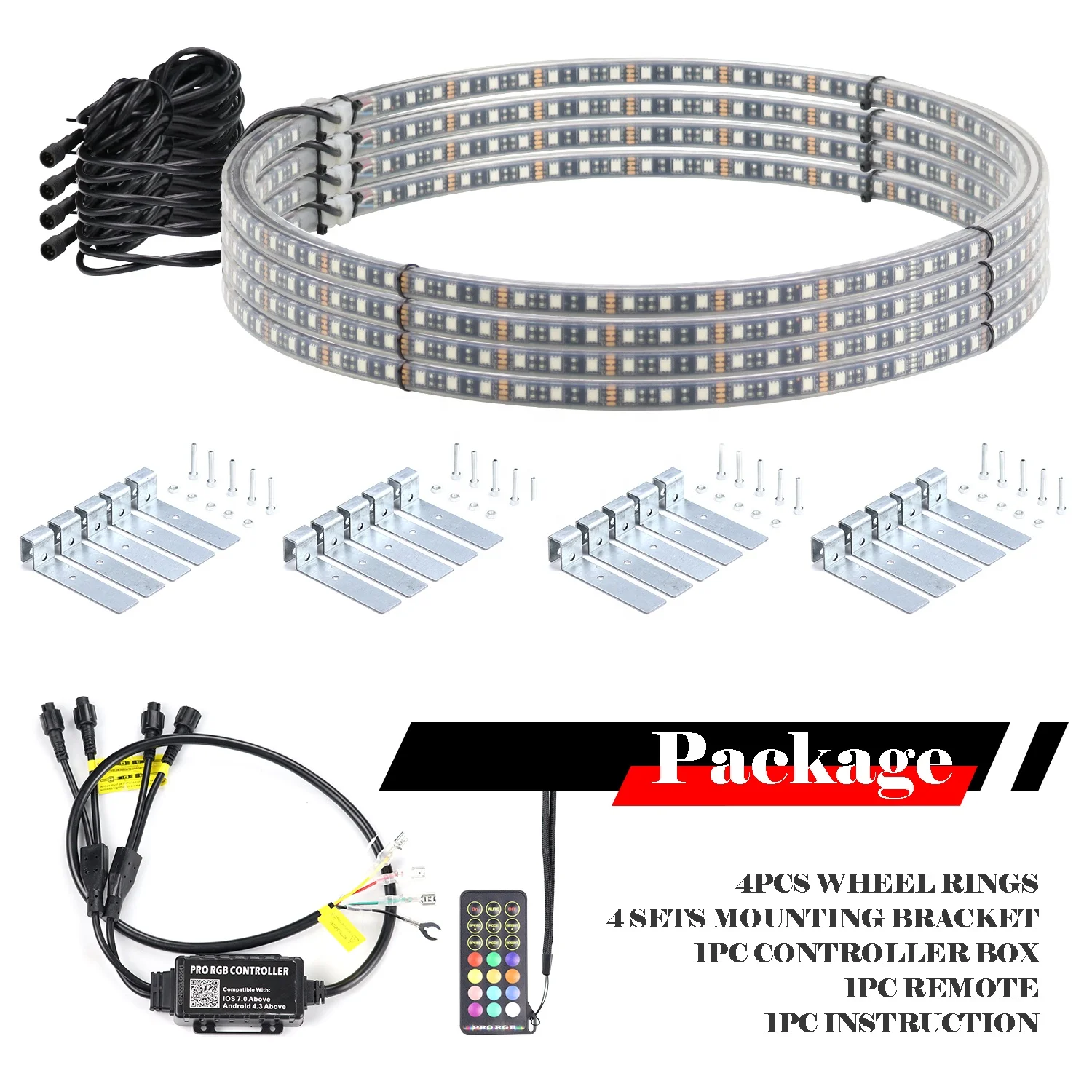 Dual Row LED Wheel Ring Lights Super Bright Pure White Solid Color Strobe LED Rim Lights Light Up For Truck Pickup