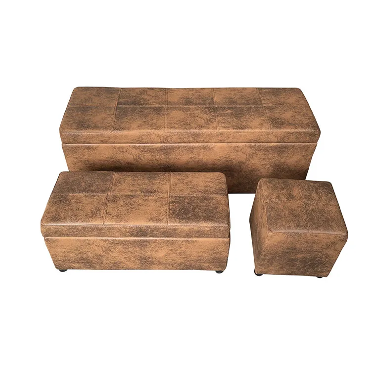 Modern Suede Leather Storage Ottoman 3-Piece Set for Living Room Bedroom Hotel Hall Apartment Home Bar