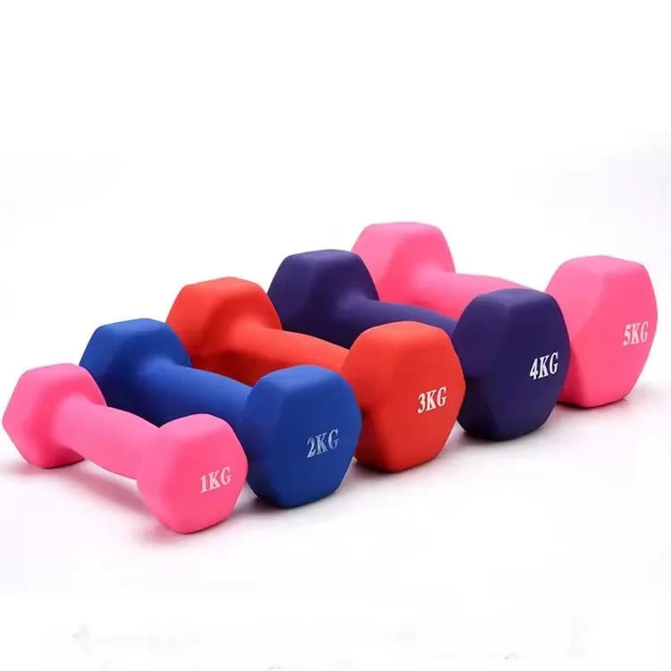 Custom Logo Gym Fitness Equipment 1kg 5kg Man Women Pink 2kg Sports Dipping Neoprene dumbbells hex dumbbell set