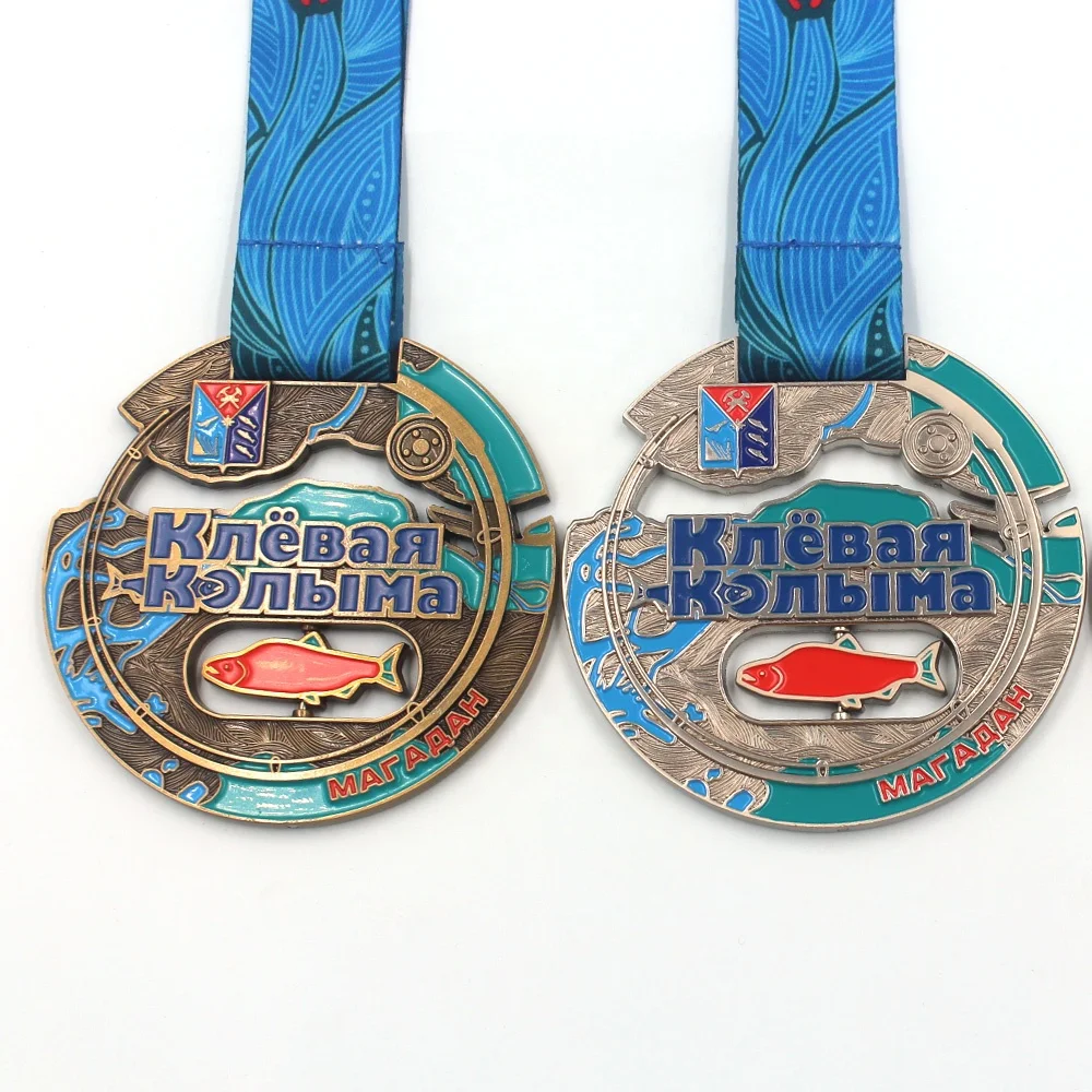 Free Artwork Custom Gold Silver Bronze Rotatable Enamel Marathon Challenge Finisher Medal