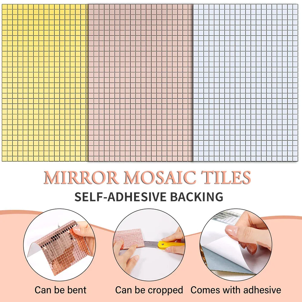 Factory Wholesale Gold Silver Pink Disco Ball Self Adhesive DIY Mosaic Antique Glass Mirror Wall Tiles