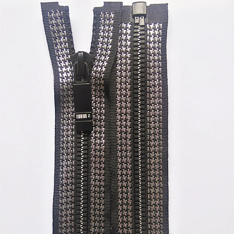 
Factory hot sale plastic black silver tape open end triangle sharp teeth resin zipper 