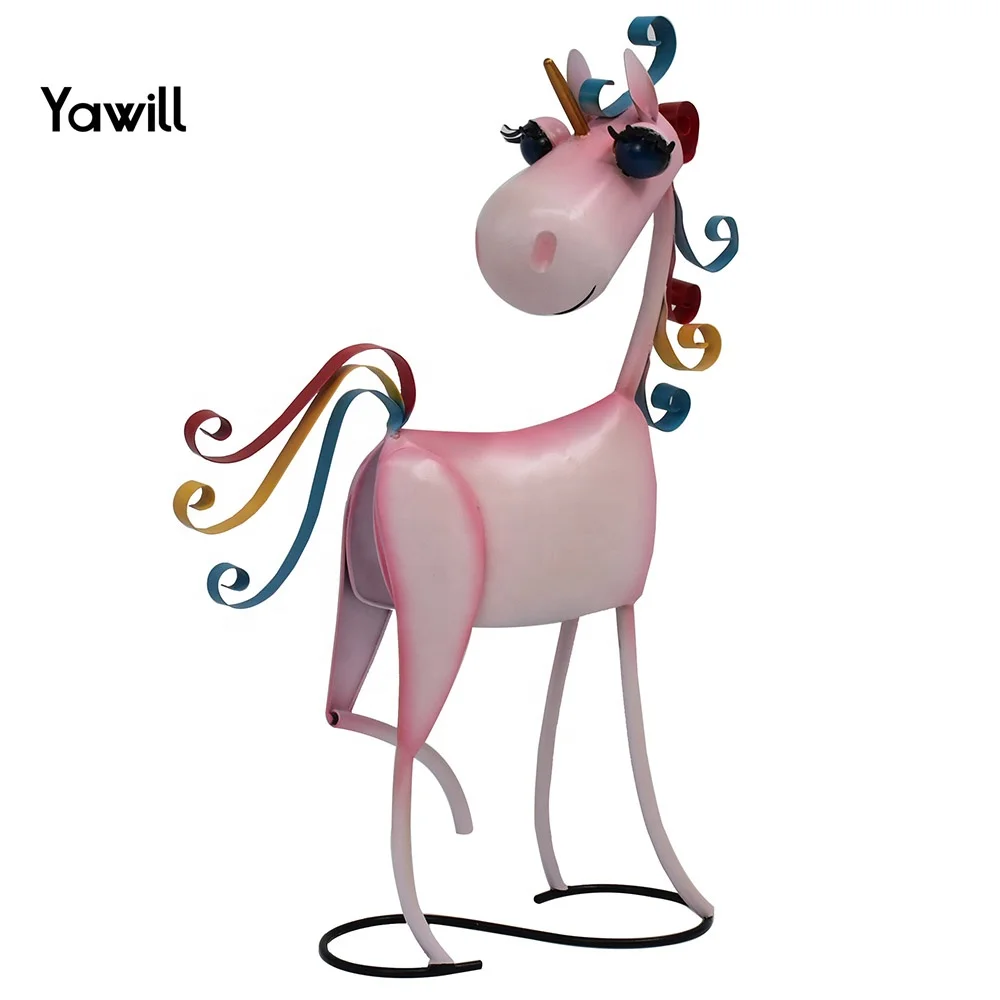 Yawill Metal Unicorn Garden Decor Unique Pink Unicorn Shape Metal Standing Decor